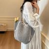 2025 spring and summer new hollow bucket bag shoulder woven bag large capacity tote bag fashionable beach women's bag