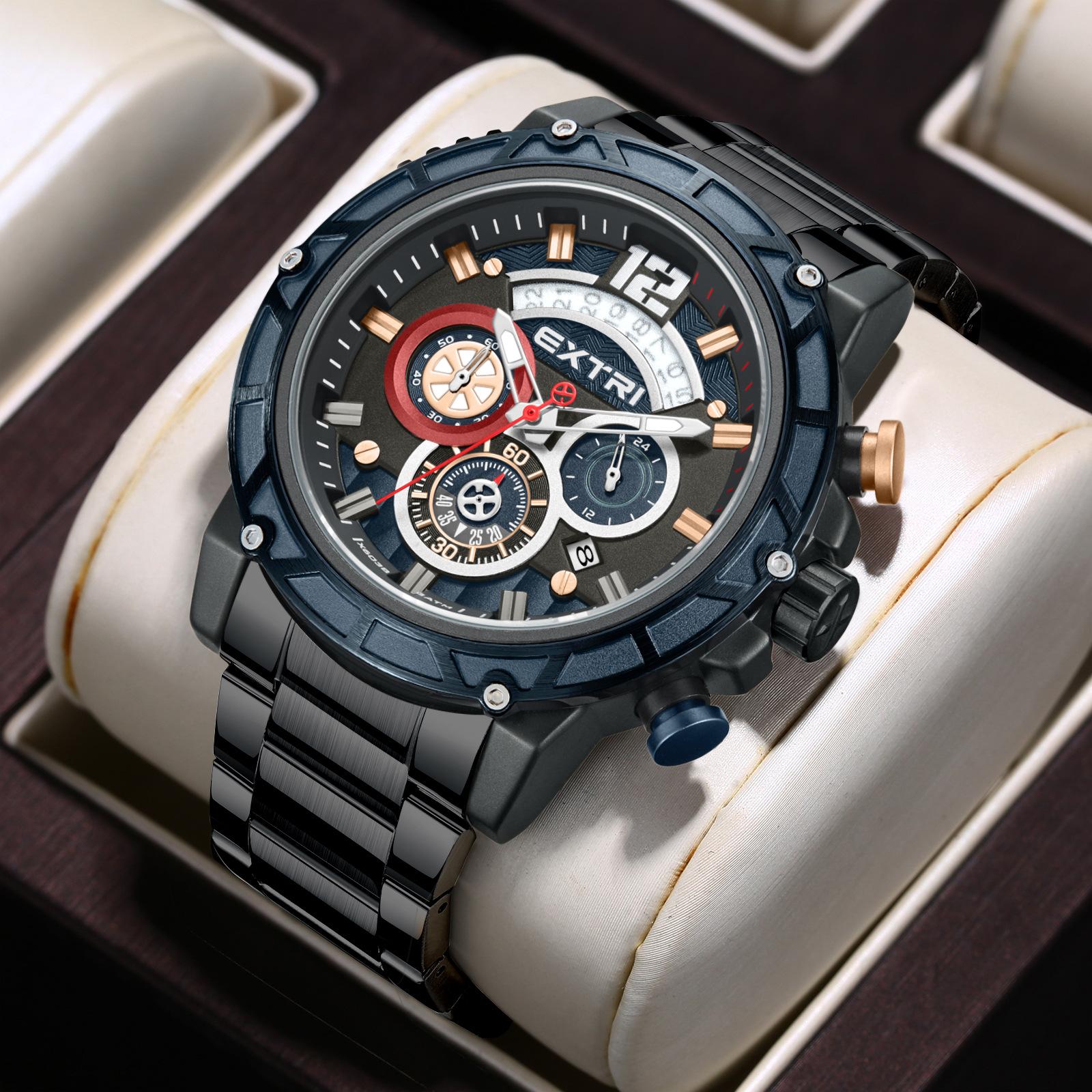 Extri Fashion Men S Steel Belt Watch Fashion Waterproof Luminous Calendar Quartz Watch