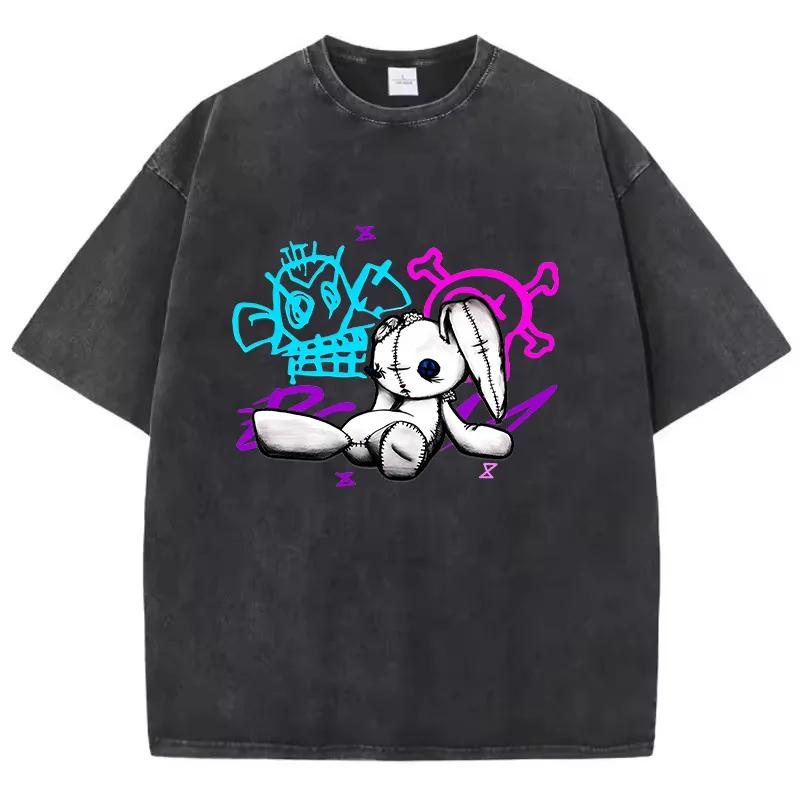 

Мужская повседневная хлопковая футболка с коротким рукавом в стиле Харадзюку, винтажная футболка с принтом в уличном стиле, ретро-панк, футболка с кислотной стиркой, топ S