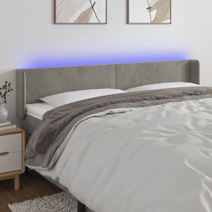VidaXL Tête de Lit à LED Meuble de Chambre à Coucher Accessoire de Lit Double Tête de Cadre de Lit Intérieur Gris Clair 3123010