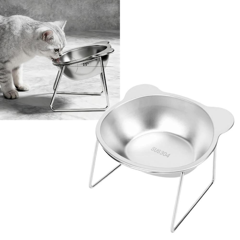 15° Tilted Elevated Pet Bowl Stainless Steel Cat Food Bowl Raised Cat Bowl for Cats Small Dogs