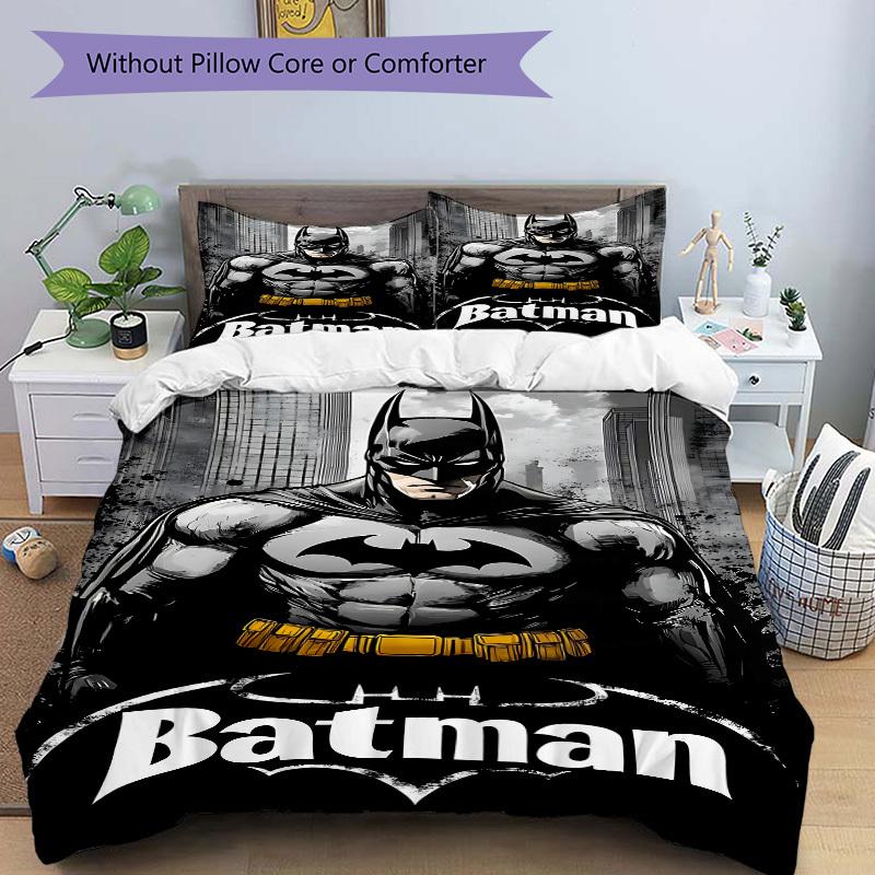 3pcs Batman Hero Bedding Set, Soft Polyester Duvet Cover and Pillowcases Machine Washable Seasons all suitable 93