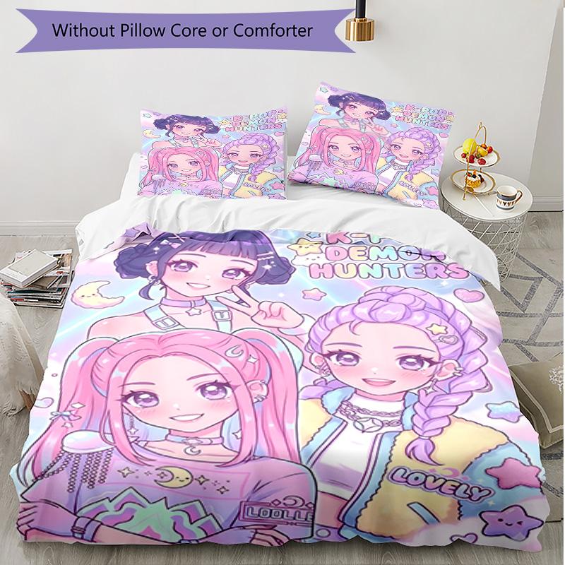 3pcs Duvet Cover Set (1*Duvet Cover + 2*Pillowcase, Without Core), KPop Demon Hunters Print Soft All‑Season Bedding Set, Home Bedroom Decor Gift