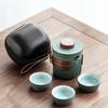 Bluestone Glaze Striped Ceramic Quick Tea Cup One Pot Three Cups Portable Kung Fu Tea Set