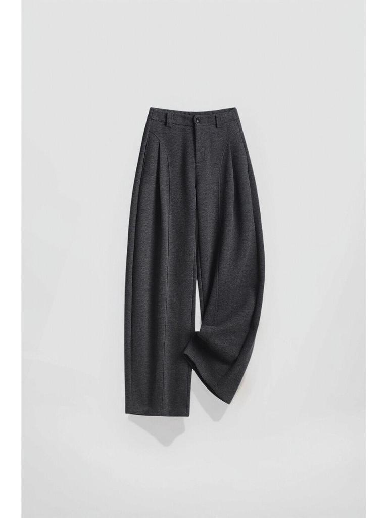 Mulberry Silk Wool Wide-Leg High Waist Pants for Women - Autumn/Winter Casual Drape with Velvet Lining.