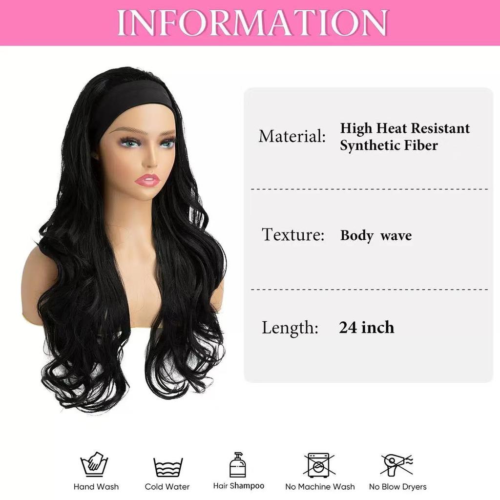 Body Wave Long Wave Curly Headband Synthetic Hair Wig 26 Inch Full Mechanism 180% Density American Black Women Synthetic Wigs