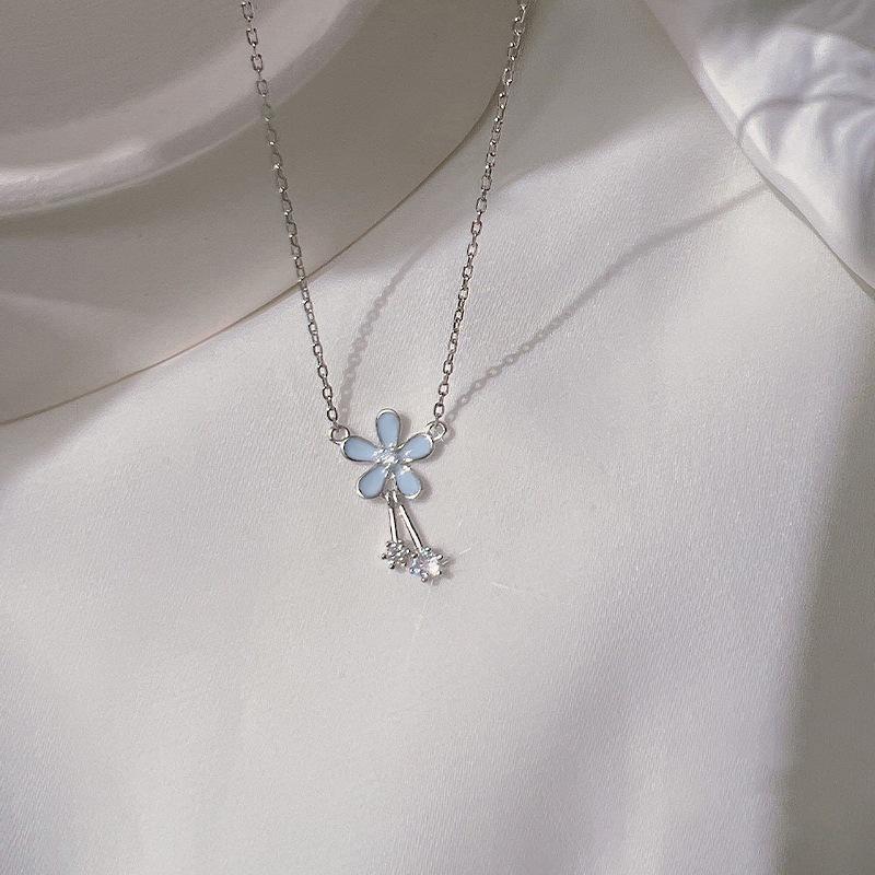S925 Sterling Silver Epoxy Flower Necklace Women's Cross-border Girl Explosion Pendant 2024 New Light Luxury Niche Collarbone Chain