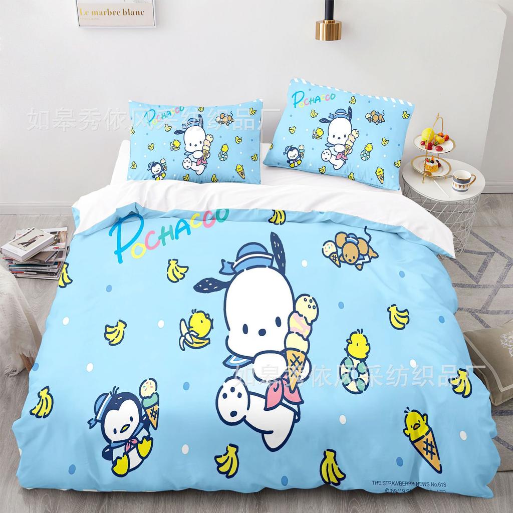 Sanrio Pochacco Bedding Sets Comforter Quilt Bed Cover Duvet Cover Pillow Case 2-3 Pieces Sets Kids Adult Size