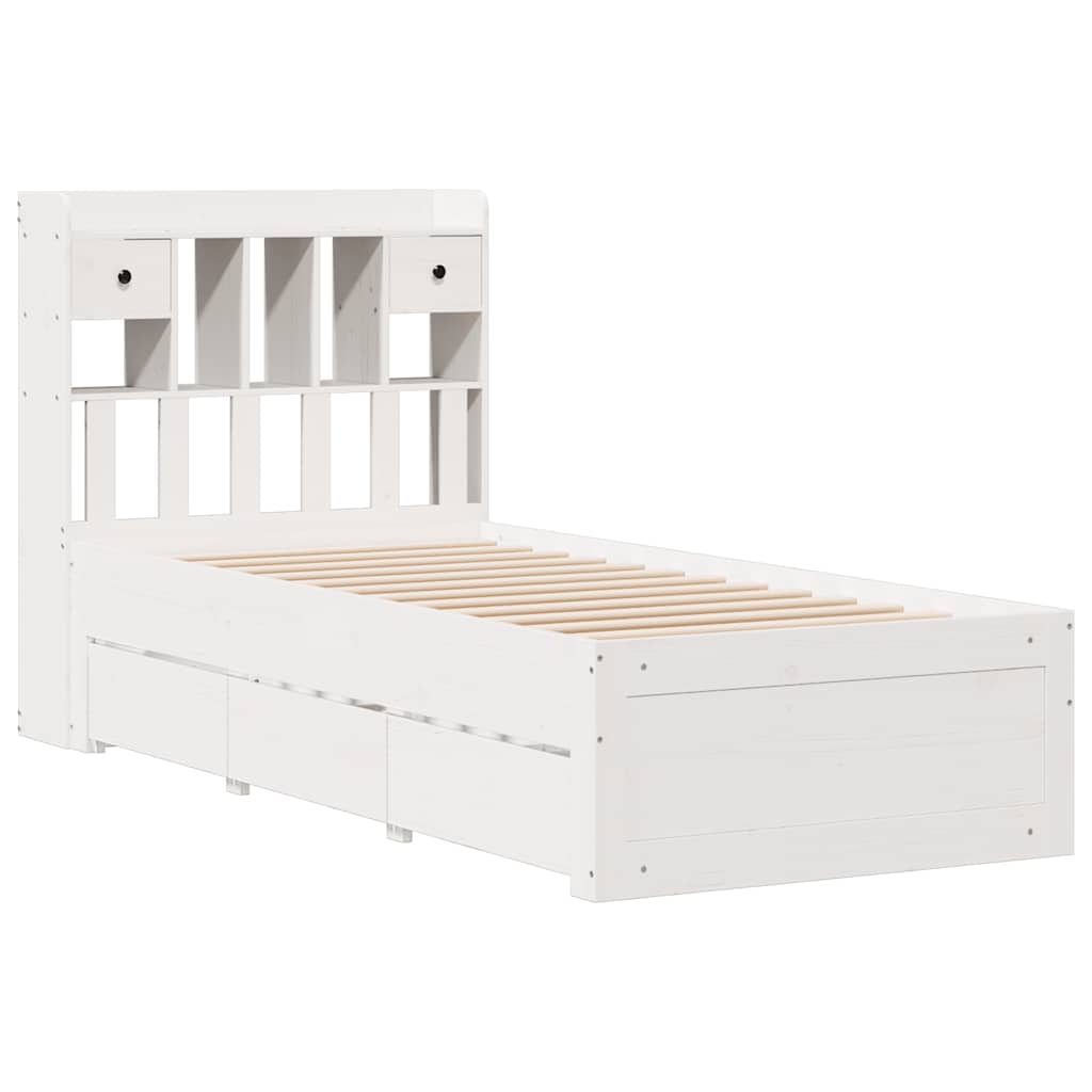 Solid Wood Bed with Shelf Without Mattress White 90 x 200 cm Pine