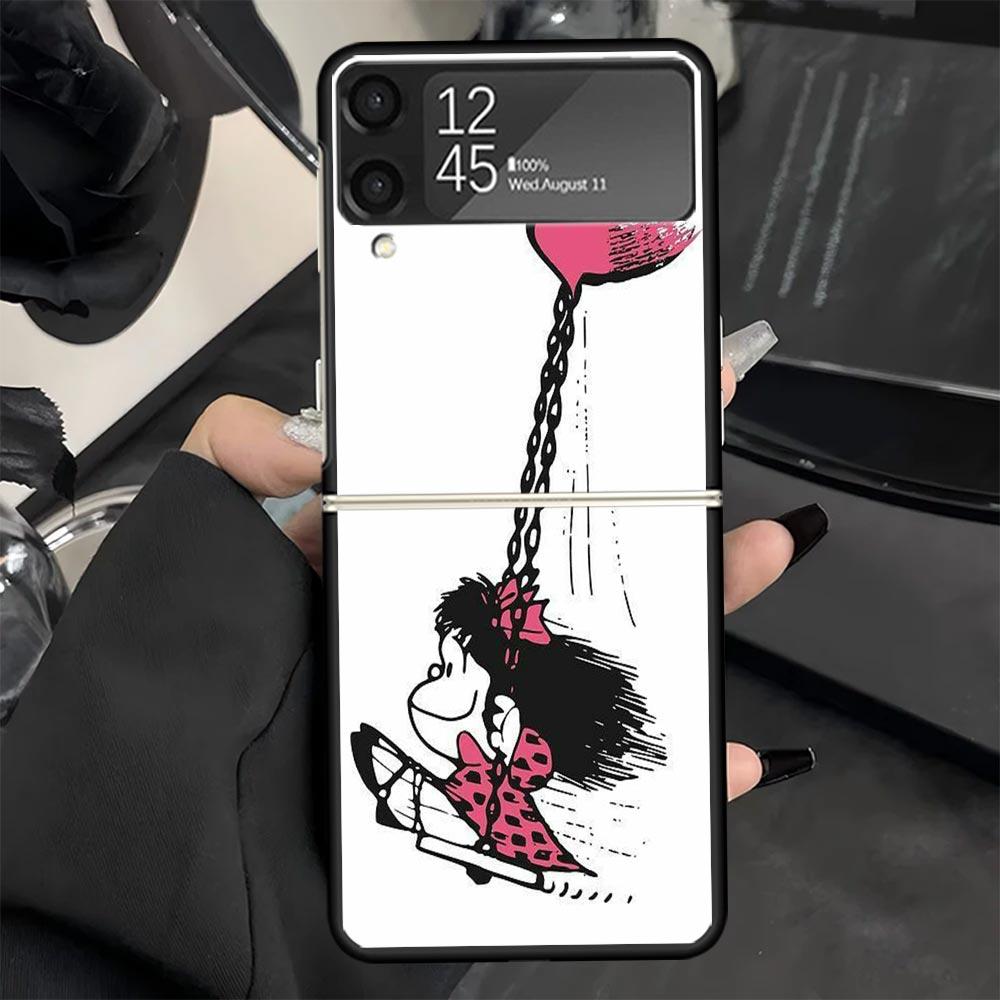 

Cartoon Cute Mafalda Phone Case for Samsung Galaxy Z Flip 7 6 5 4 3 5G Black Cover ZFlip7 ZFlip6 ZFlip5 ZFlip4 ZFlip3 Fundas Gal Samsung Z Flip 3