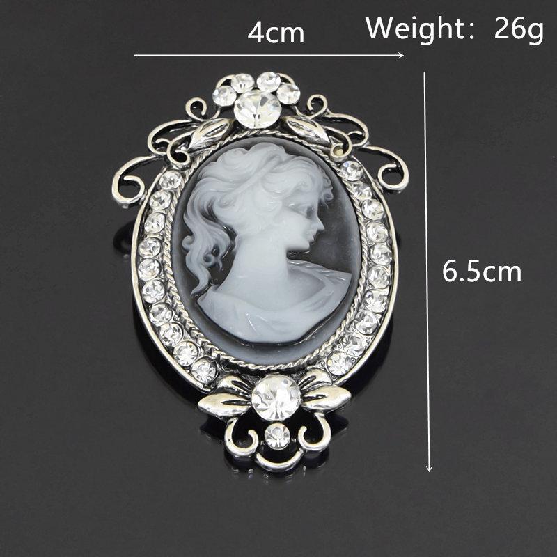 Vintage Courtly Brooch: European Alloy Silver Antique Lapel Pin with Embossed Woman's Head Design