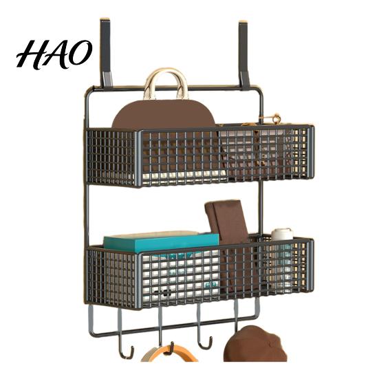 Étagère de rangement suspendue pour chambre à coucher Organisateur de porte avec crochets Construction robuste Conception de cintre en maille Facile à assembler Panier détachable à l'arrière