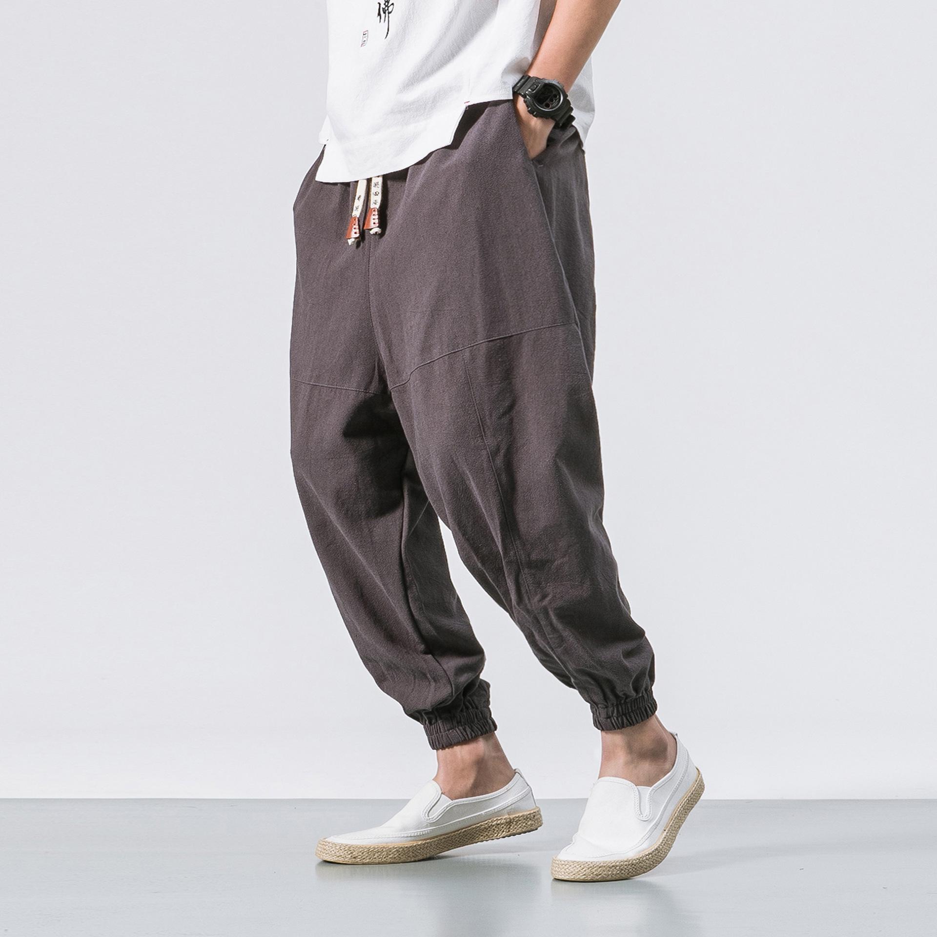 

Men s Cotton Linen Casual Pants Style Harem Pants Plus Size Loose Drawstring Pants XS серый