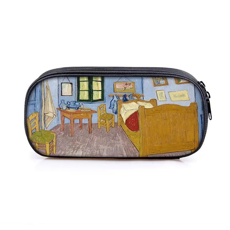 Famous Oil Painting Sunflower Skeleton Cosmetic Case Pencil Bag Van Gogh Stationary Bag Boys Girls Pencil Box School Supplies