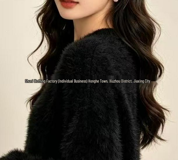 Women's Fluffy Round Neck Knit Sweater - Imitation Mink Velvet Long Sleeve Pullover for Autumn & Winter