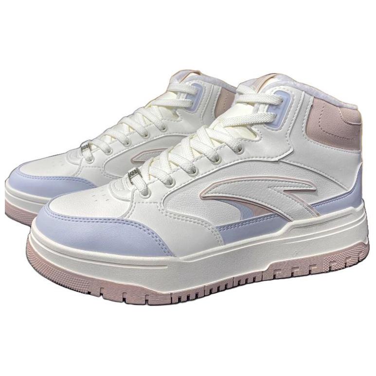 Anta 982 Fleece Comfort Warm Non-Slip High-Top Sneakers Women Sneakers White Pink Blue 122448961-4