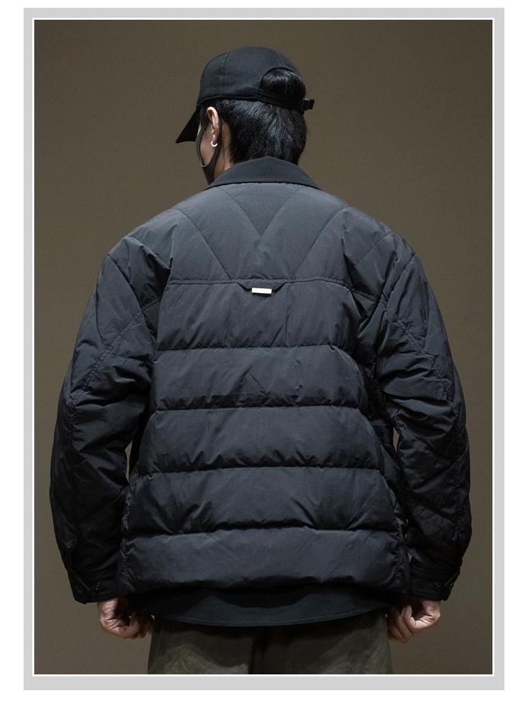 Men's 2024 Winter Lightweight White Duck Down Workwear Jacket Liner, Shirt-Style, Loose Plus Size Fit