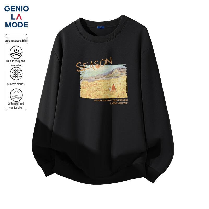 GENIOLAMODE Men's Loose Fit Graphic Print Crewneck Sweatshirt
