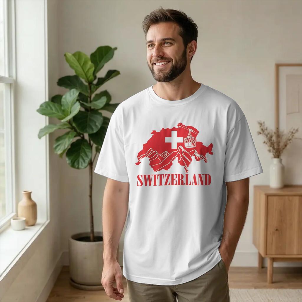 Men's Switzerland Map Mountains Alps T Shirts Since 1291 Suisse 100% Cotton Merch Short Sleeve