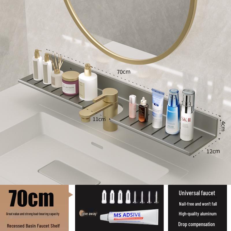 Wall-Mounted No-Drill Bathroom Vanity Shelf with Space for Faucet and Mirror