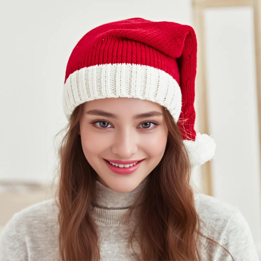 WTEMPO New Year Festive Red Parent-child Christmas Hats Cute Knitted Caps Outfits Warm Autumn Winter Christmas Gift Hats