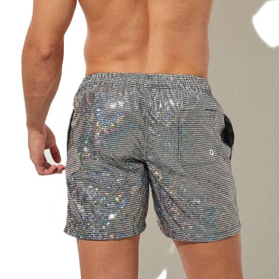 Men Gym Shorts Drawstring Elastic Waist Sequin Solid Color Soft Breathable Quick Dry Fitness Jogging Exercise Beach Sportswear Shorts