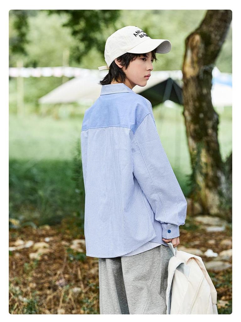 2025 Autumn Classic Color Block Pure Cotton Loose Fit Boys' Shirt