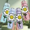 1PC White Daisy Sunflower Flower 750ml Color Plastic Sports Water Bottle Leakproof Flip Straw Lid Suitable for Sports Office Home Use