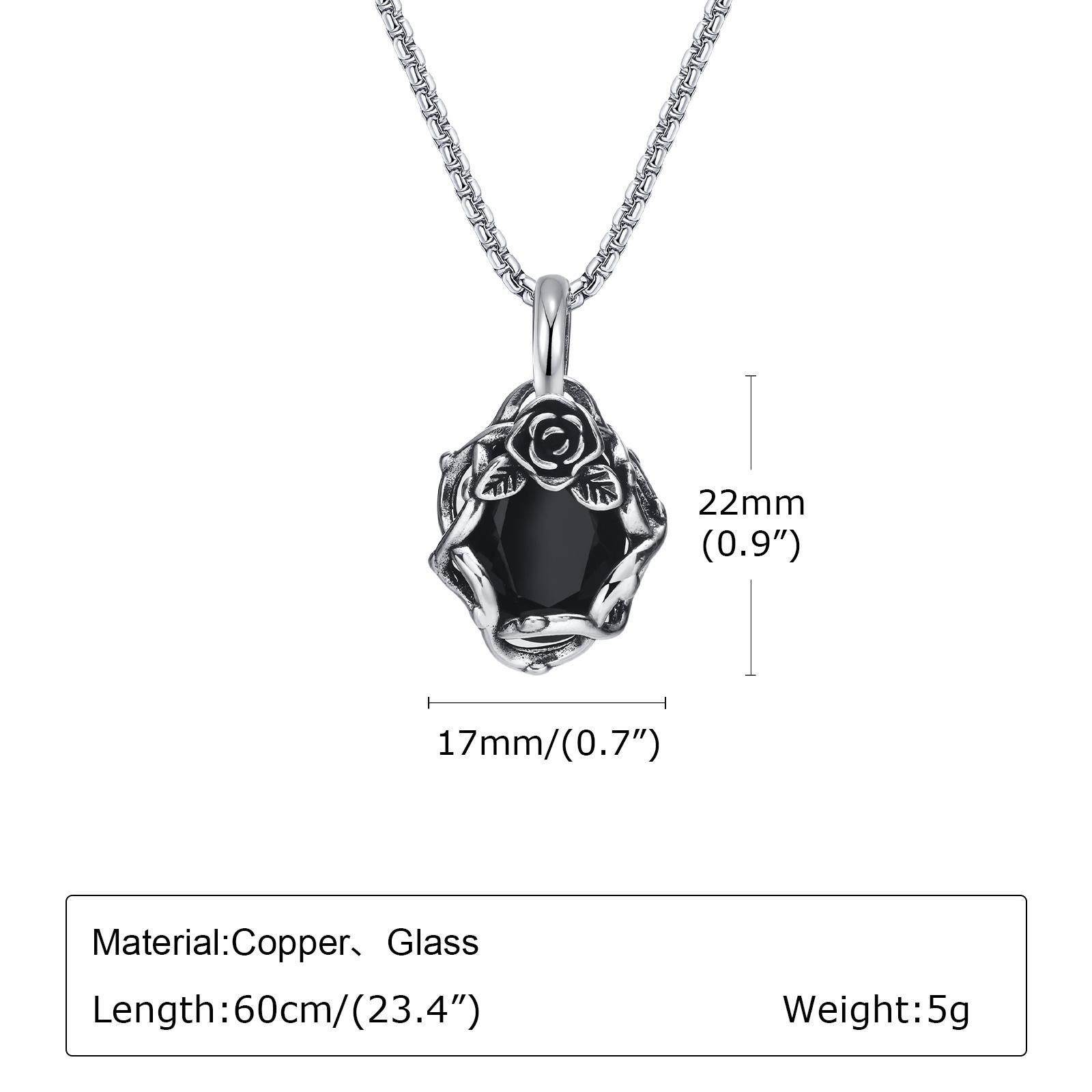 Gothic Black Stone Necklaces for Men Women,Thorn Rose Metal Pendant Collar,Rock Punk Fashion Jewelry Gift 60cm