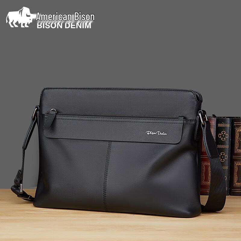 Мужская деловая кожаная сумка через плечо  Американский бизон