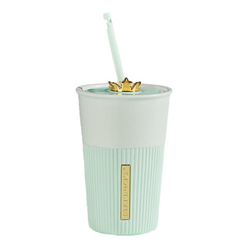 Керамический стакан Starbucks 600 мл мятно-зеленого цвета с крышкой-короной и соломинкой