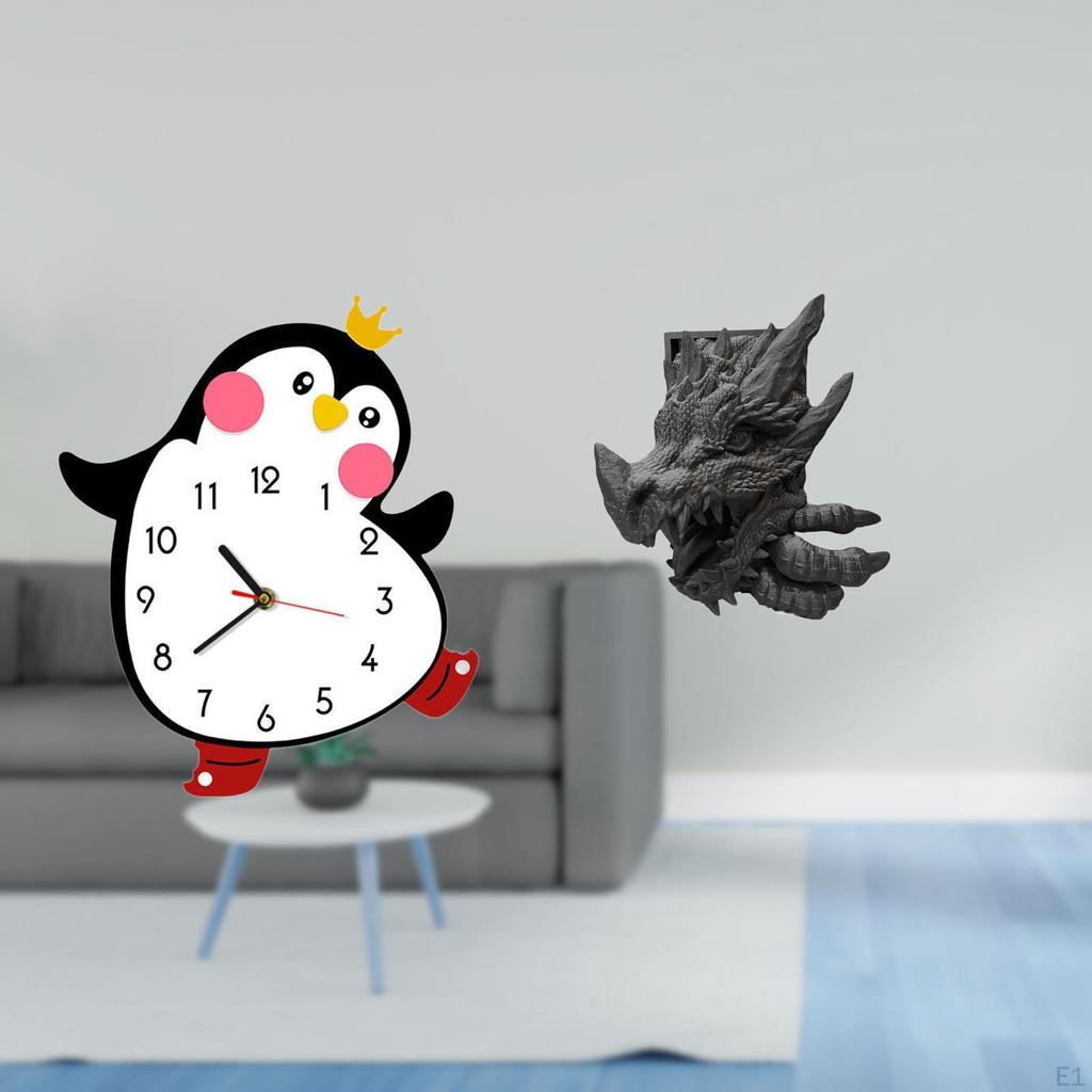 Penguin Wall Clock And Bookend Set for Bedroom Living Room Multifunctional Decorative Support