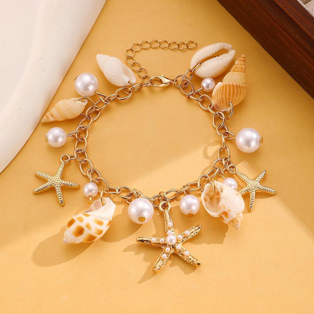 Bohemian Starfish & Seashell Faux Pearl Beach Necklace for Women