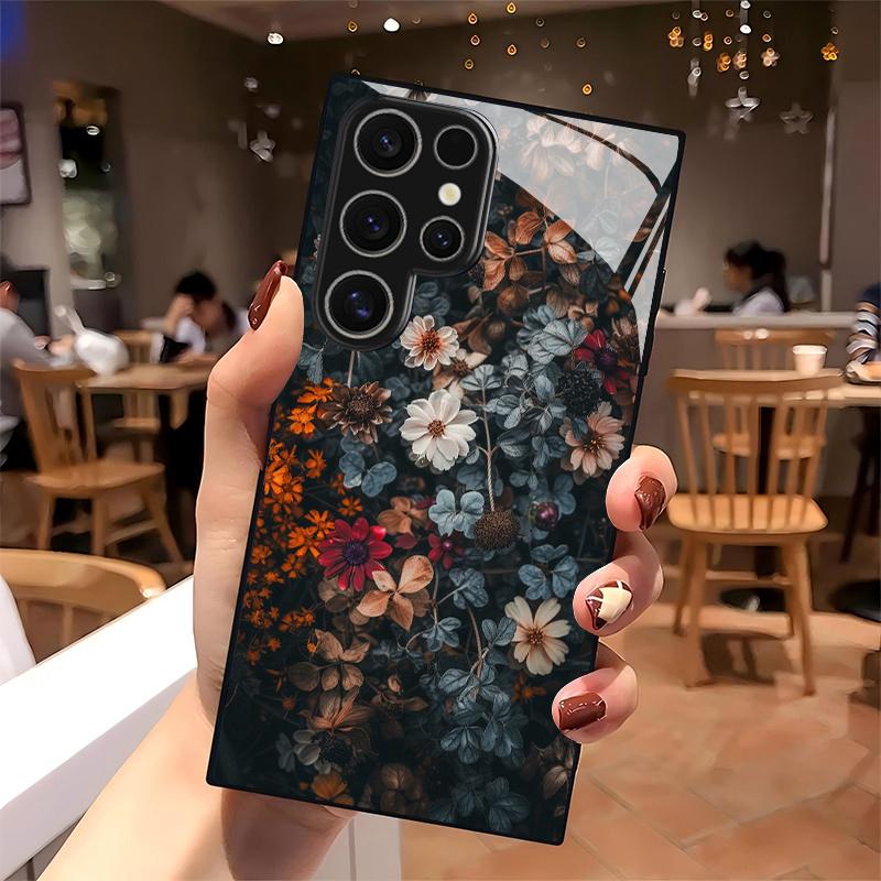 Dark Vintage Floral Pattern 2D Phone Case for Samsung S26 S25 S24 S23 S22 S21 S20 A55 A54 A53 A52Tempered Glass Protective Cover