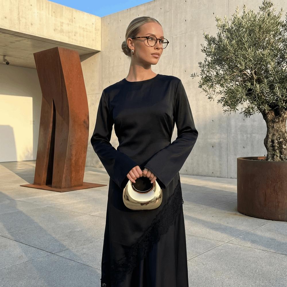 Long Sleeve Drooping Style Blouse Lace Lower Hemline Long Shirt Irregular Dress Commute Outing