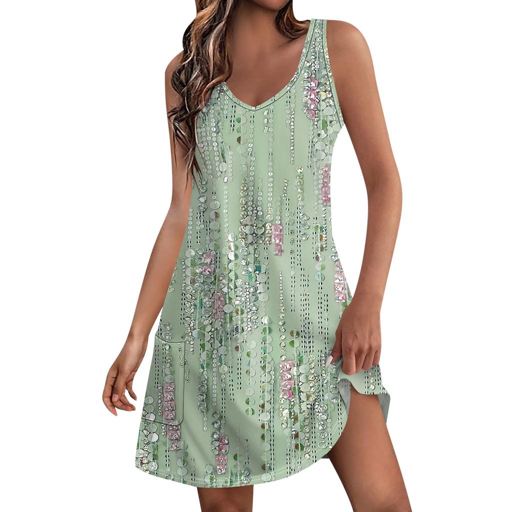 Robes d'été décontractées pour femmes avec poches, imprimé floral, col en V, robes sans manches