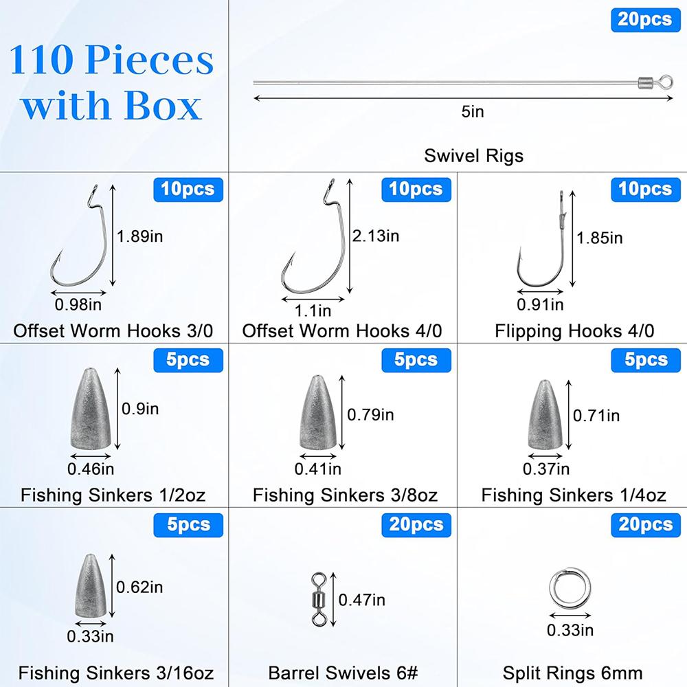 Kit de Montagem Punch Shot 110 Peças Anzóis Flipping Giradores Argolas Divididas Fio de Aço Chumbadas Bala Montagem Drop Shot Ferramentas para Fazer Iscas