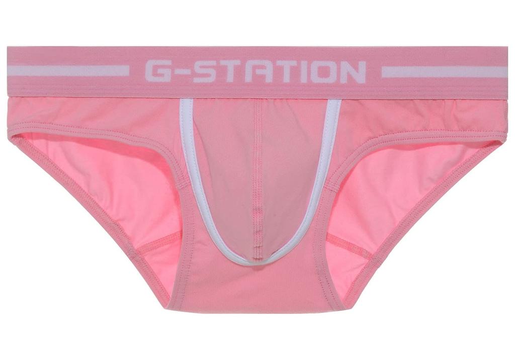 Bikini Size Combed Stretch Super Low Tagless G-Station Men's Briefs, L, Pink, Cotton, Rise,