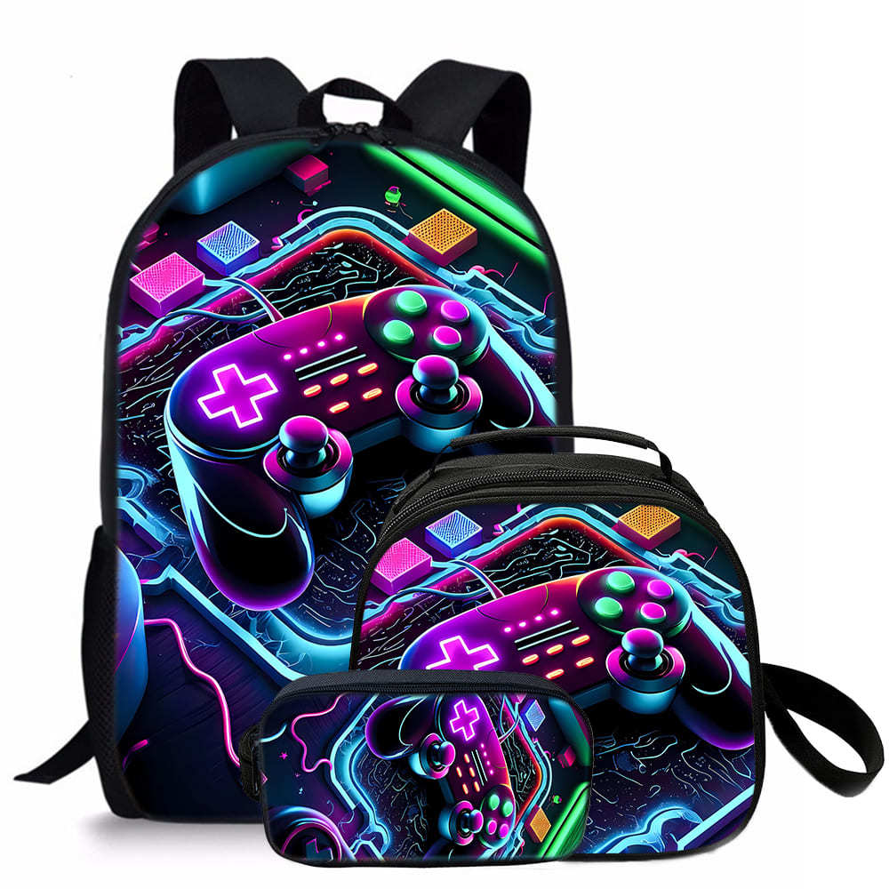 Trendy Popular Novelty game pad 3D Printed 3pcs/Set student School Bags Travel Notebook Backpack Crossbody Lunch bag Pencil Case