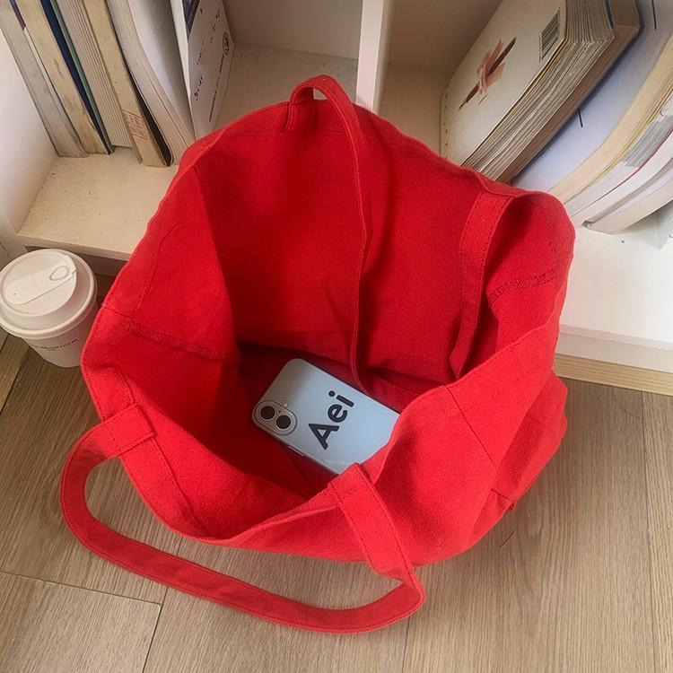 2025 new red letter canvas bag spring lazy wind large capacity shoulder tote bag leisure shopping cloth bag