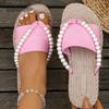 Women's Slippers Summer 2025 Soft Sole Outwear Beach Slippers Flat Bottom Pearl String Flip Flops Size43 Pantuflas Mujer
