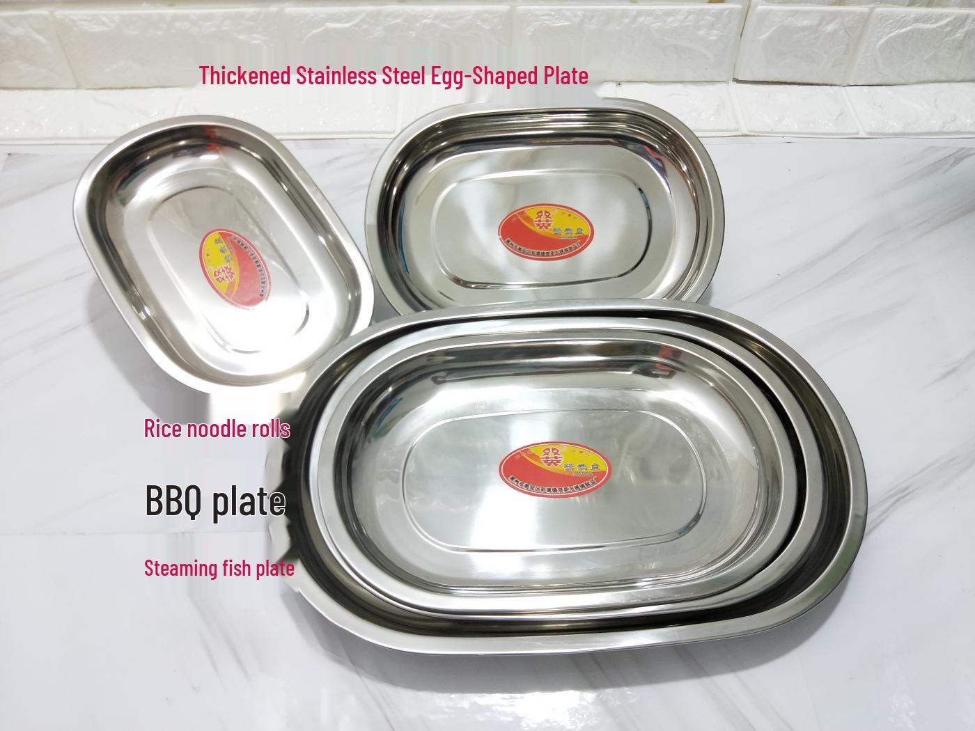 Deepened Stainless Steel Oval Plate for Fish, Vegetables, and Barbecue 23cm