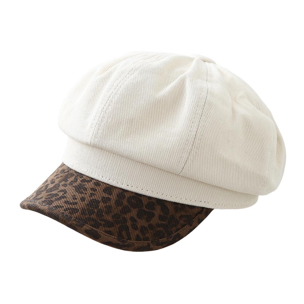 Simple Small Standard Leopard Print Octagonal Hat Women's Autumn New Casual Versatile Cap Outdoor Trendy Painter Hat