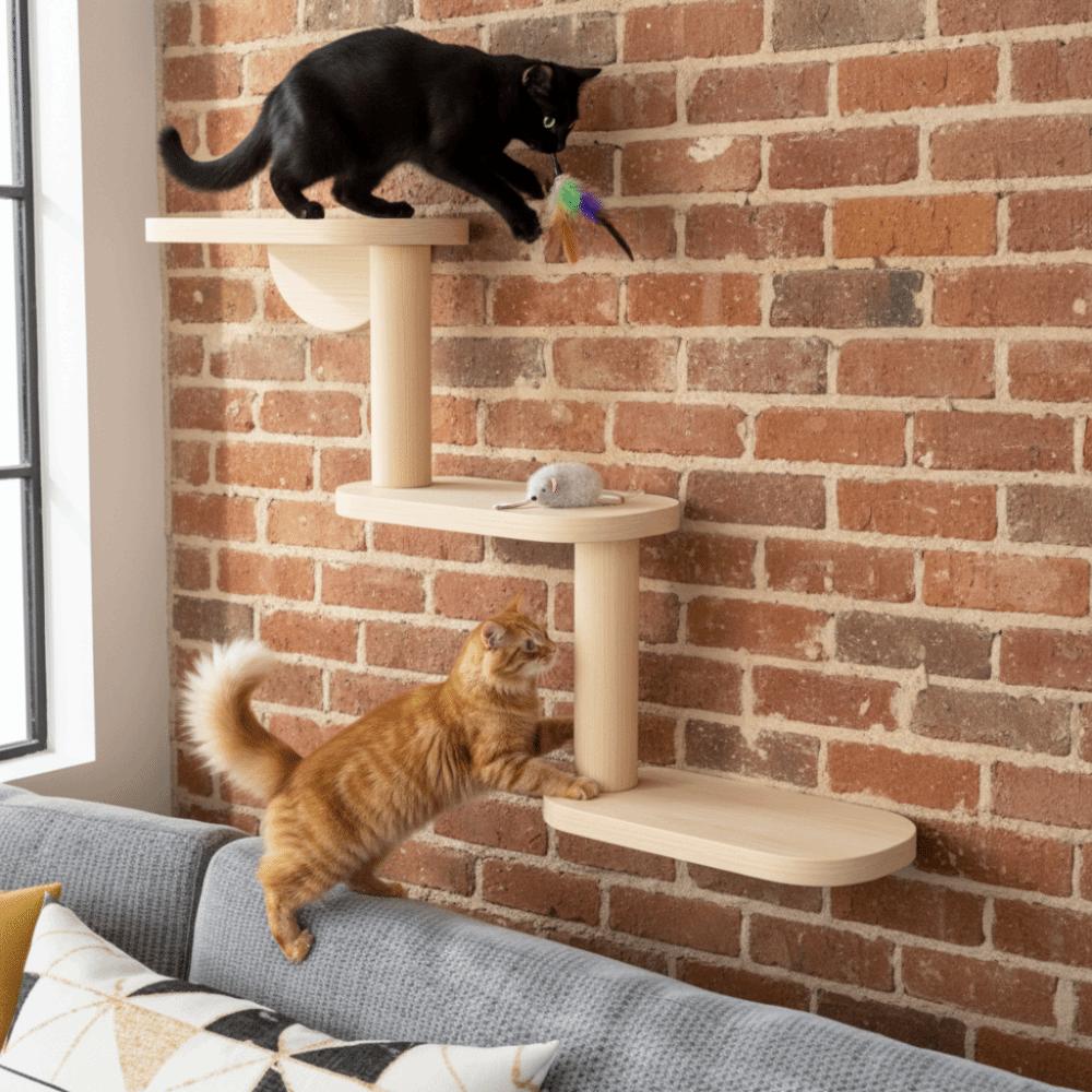 3-Level Wall Mounted Cat Tree Solid Wood Cat Sisal Scratching Post Cat Perch  Pet Playground