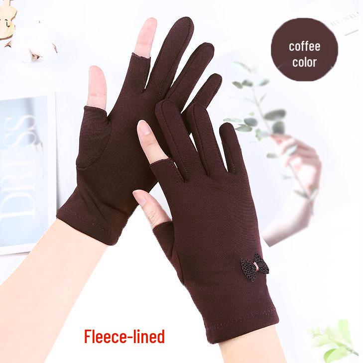 Women's Fleece Fingerless Gloves: Korean Style, Warm for Autumn & Winter, Elastic, Perfect for Driving, Cycling, and Dancing.