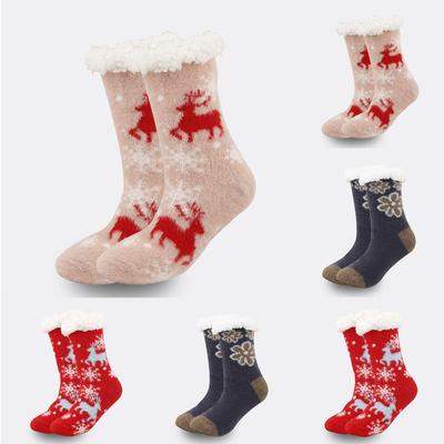 Dicke Samt-Weihnachts-Bodensocken für Damen, Socken für Erwachsene, Hausschlaf-Socken, Socken mit hohem Schaft, Bodensocken, Überzieher