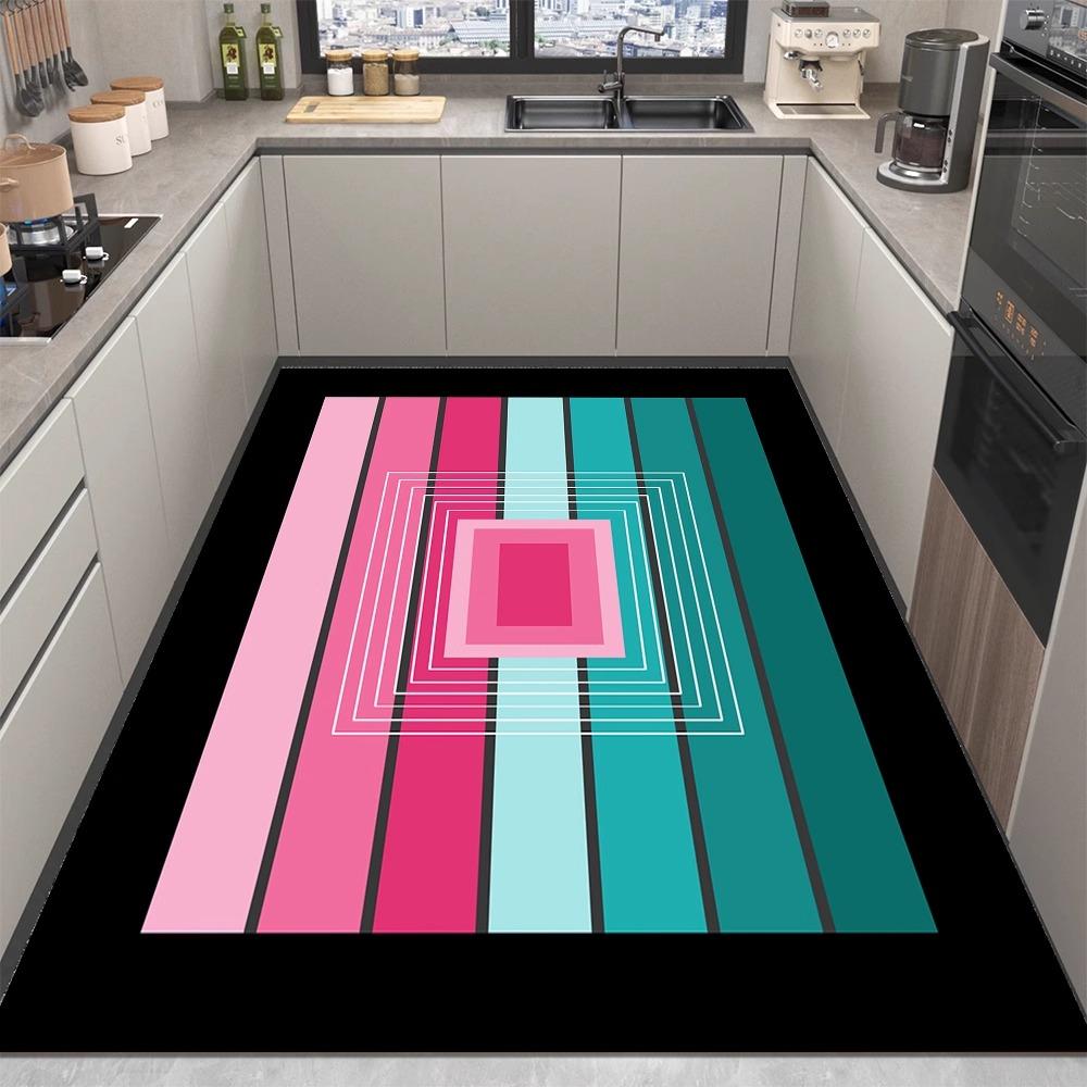 Modern Stripe Print Rug Non-slip Kitchen Floor Mats Living Room Coffee Table Mat Washable Carpet for Living Room Bedroom Decor