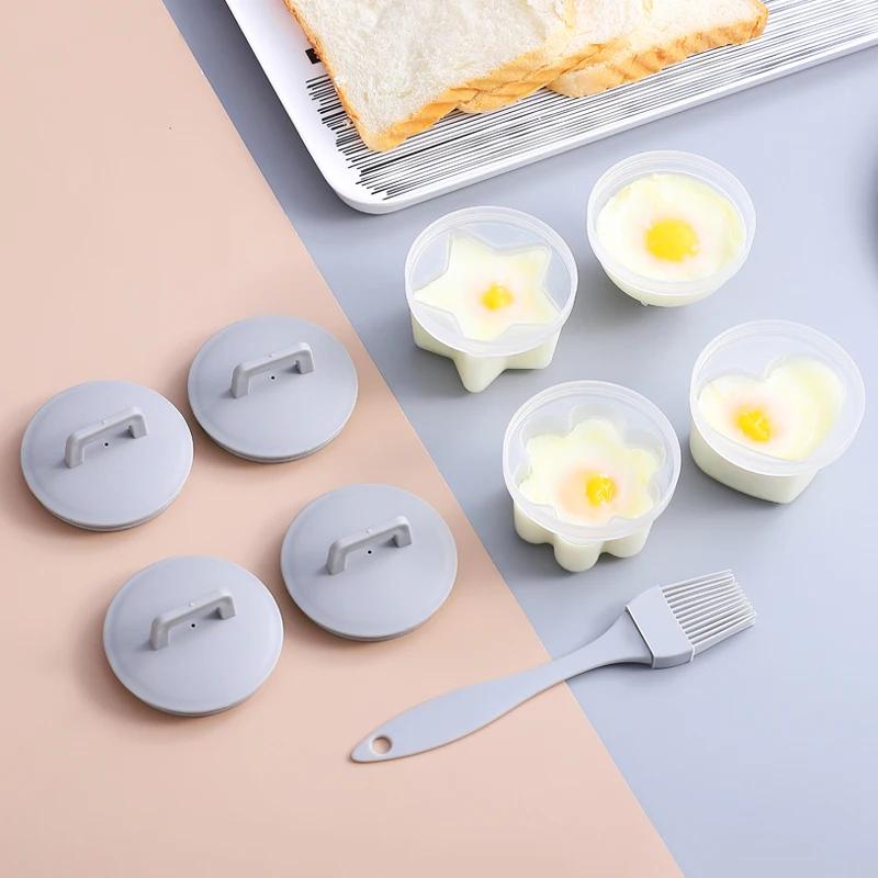 WORTHBUY 4 st/set Söta äggkokarverktyg med borste Plastäggkokare Pocherare För barn Bakning Äggformstillverkare Kökstillbehör