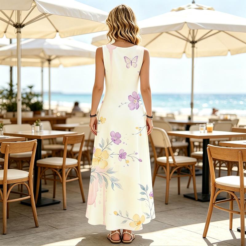 Women's Sleeveless Flowy Long Maxi Dress Lightweight,Stylish Versatile Comfort for Summer Beach Vacation & Daily Casual