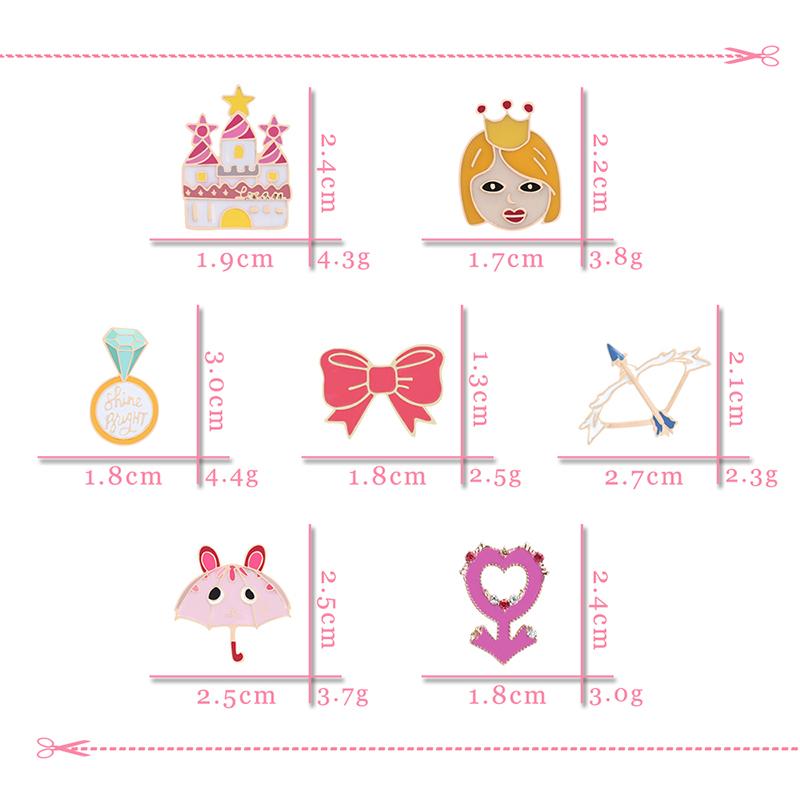 Cute Pink Series Brooch for Girl Cartoon Sweet Love Arrow Enamel Pins Princess Castle Bow Badge Bag Shirt Lapel Pin Jewelry Gift